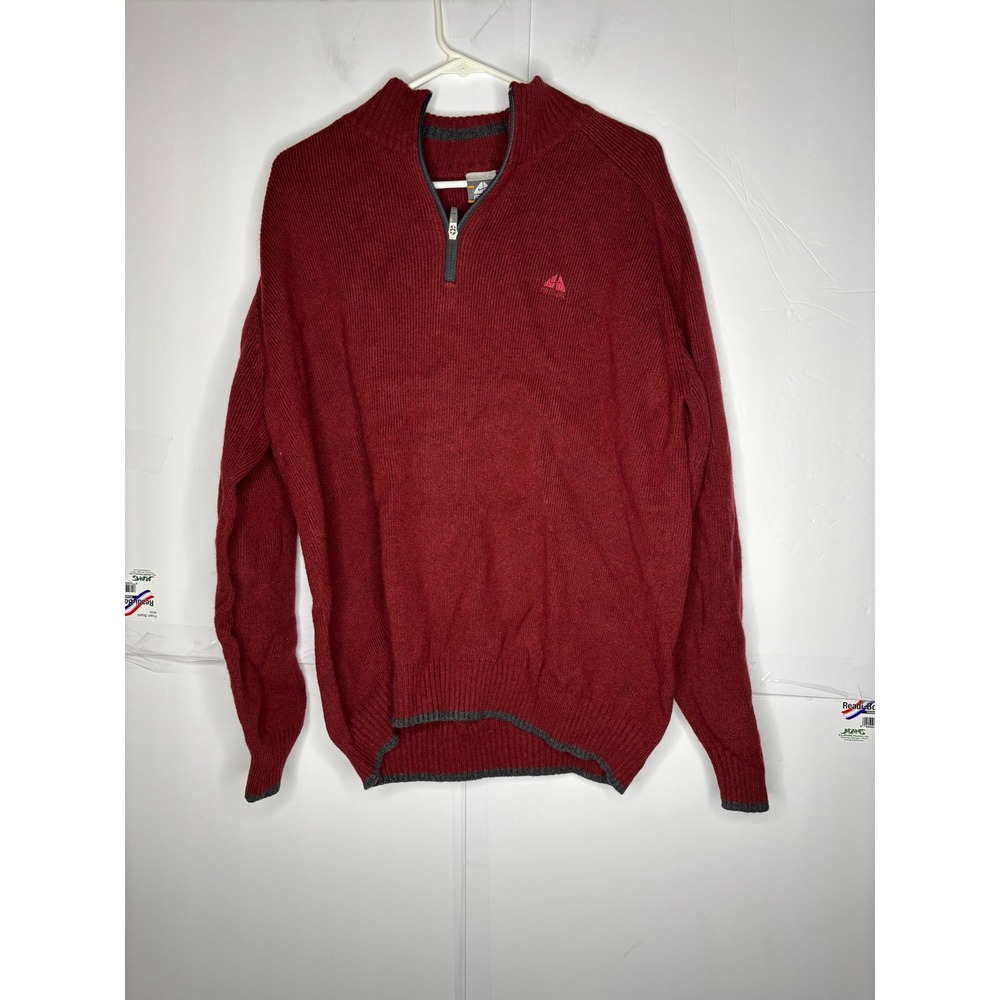 Nike ACG‎ Mens Quarter Zip Ribbed Knit Sweater Burgundy Red Vintage Large